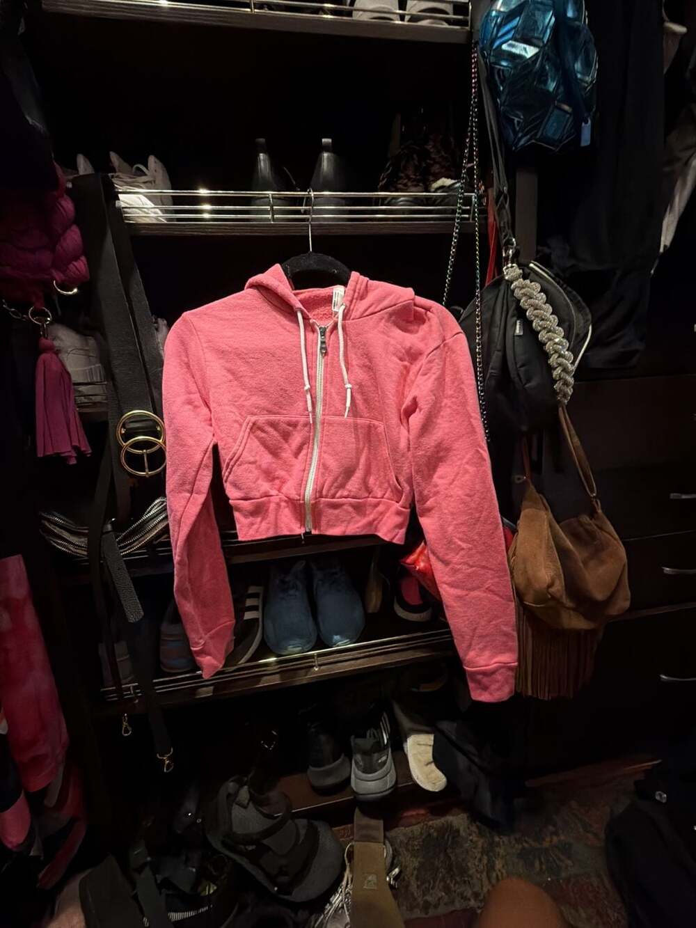 Y2K American Apparel Flex Fleece Collection Pink Cropped Zip-Up Hoodie Size S